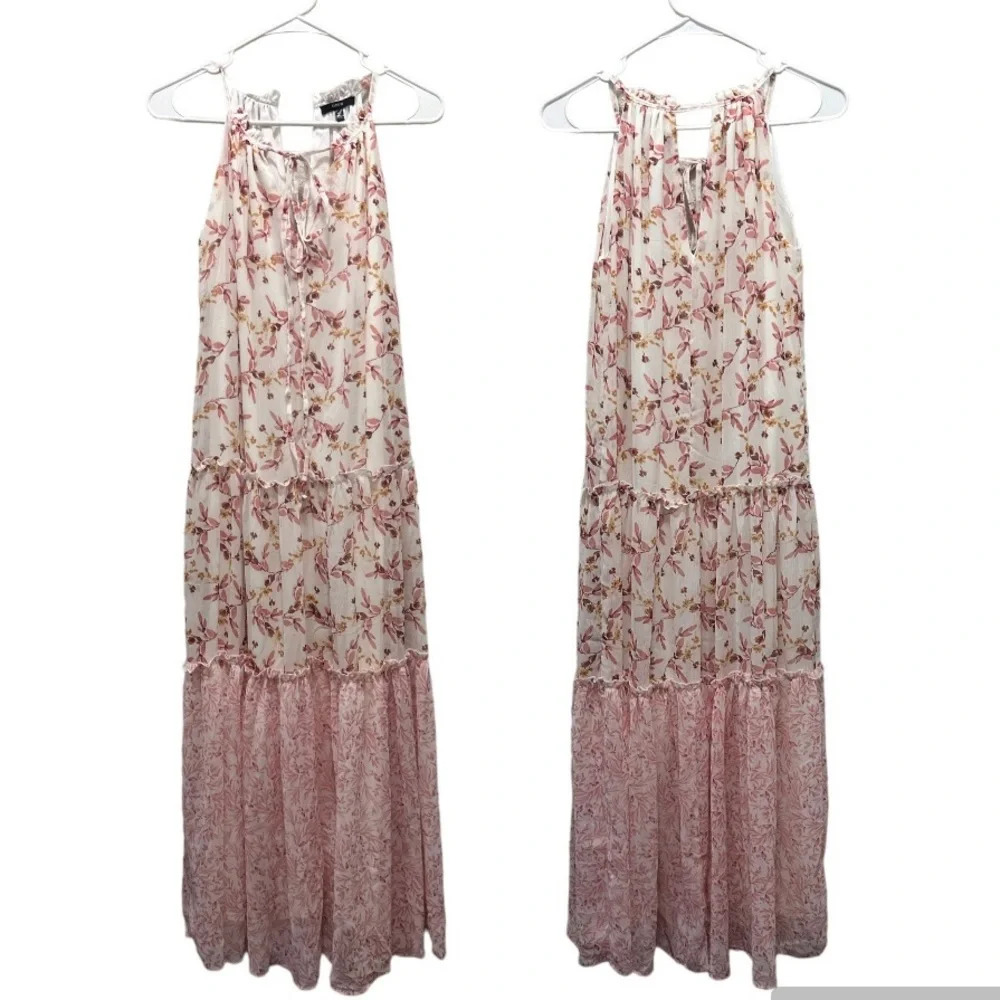 DREW Naomi Vintage Mixed Pink Floral Chiffon Cottagecore Maxi Dress